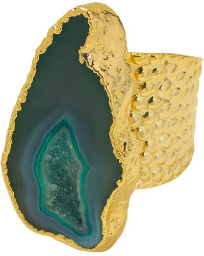 YAA YAA LONDON Teal Mega Gemstone Gold Statement Ring - Green