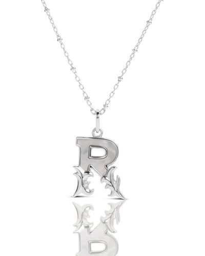 Kasun Solid R Initial Necklace With Mother Of Pearl - Metallic