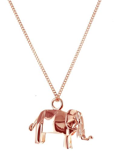 Origami Jewellery Sterling Silver & Pink Gold Mini Elephant Origami Necklace - Metallic