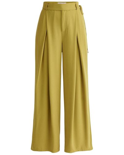 Paisie Pleated High Waist Pants - Yellow