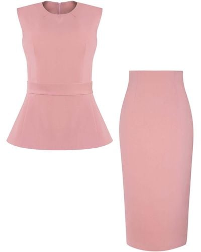 Tia Dorraine Cotton Candy Sleeveless Fitted Top & Pencil Midi Skirt Set - Pink