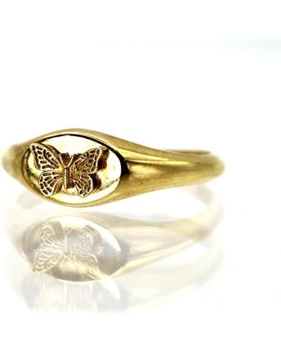 VicStoneNYC Fine Jewelry Yellow Butterfly Signet Ring - Metallic