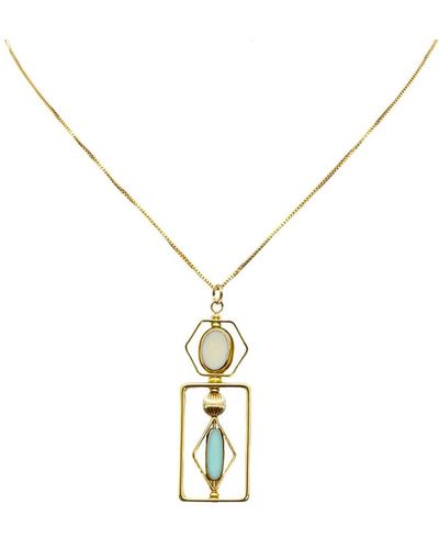 Aracheli Studio Beige And Pool Blue Vintage German Glass Beads Art Deco Chain Necklace - Metallic