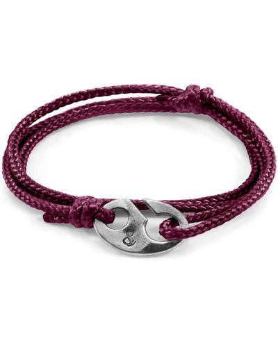 Anchor and Crew Aubergine Purple Windsor Silver & Rope Bracelet