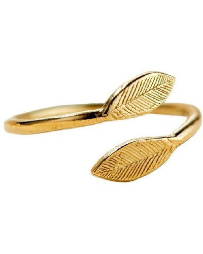 Posh Totty Designs Yellow Gold Plated Leaf Open Ring - Metallic