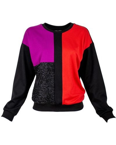 Lalipop Design Colorful & Black Patchwork Sweatshirt - Red