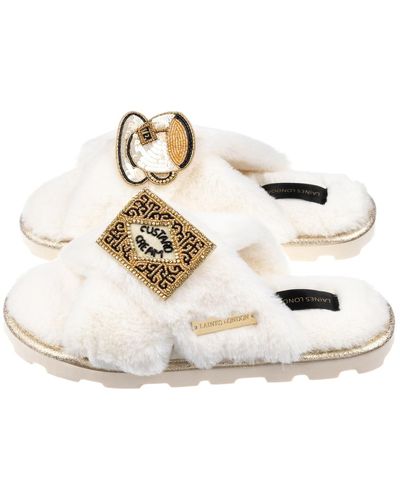 Laines London Ultralight Chic Laines Slipper Sliders With Tea & Biscuit Brooches - Metallic