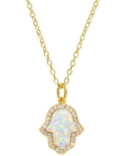 KAMARIA Opal Hamsa Hand Necklace In Opal - White