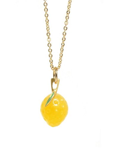 I'MMANY LONDON Organic Fruit Pendant Necklace, Jade Lemon With Enamel - Metallic