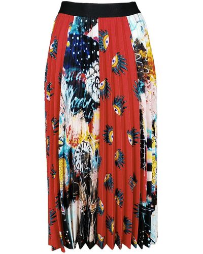 Lalipop Design Multi-color & Print Pleated Midi Skirt - Red