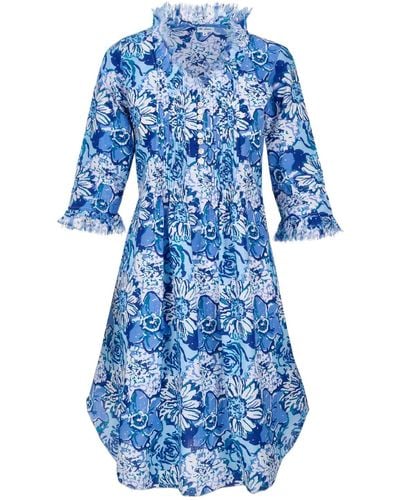At Last Annabel Cotton Tunic In Seas & White Floral - Blue