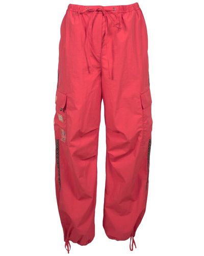 Lalipop Design Relaxed Fit Coral Parachute Cargo Pants - Red