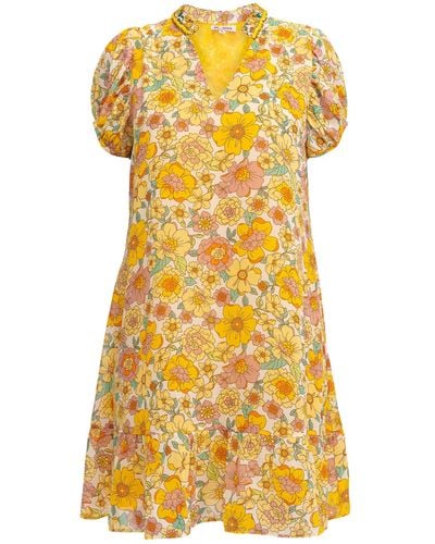 Niza Printed Short Dress With Ruffle - Yellow