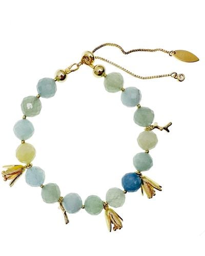 Farra Aquamarine With Floral Charms Adjustable Bracelet - Blue