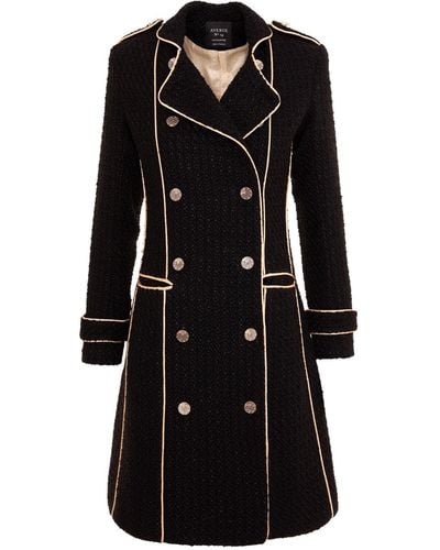 AVENUE No.29 Double Breasted Military Coat With Contrast Buttons – - Black