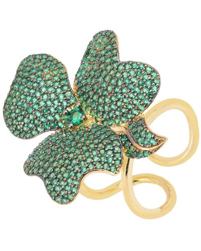 LÁTELITA London Flower Cocktail Ring Gold Emerald Green