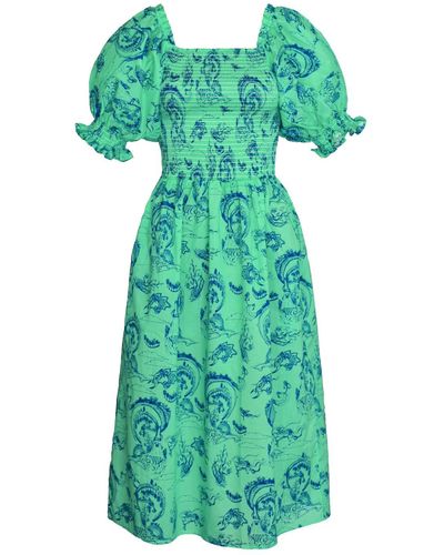 Jessie Zhao New York Fairytale Smocked Midi Dress - Green