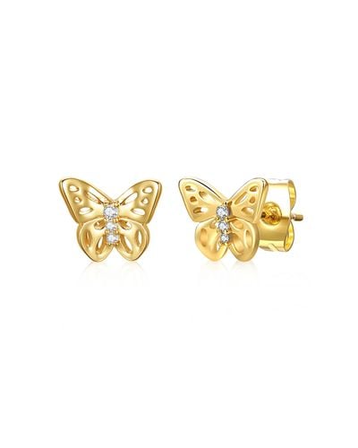 Genevive Jewelry Rachel Glauber Yellow Gold Plated With Cubic Zirconia Three-stone Filigree Butterfly Stud Earrings - Metallic