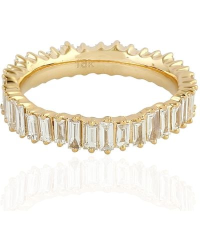Artisan 18k Yellow Gold Baguette Diamond Band Ring Handmade - Metallic