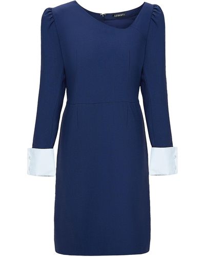 Seragyi Navy auggie Seasonless Extra Fine Merino Wool Dress - Blue