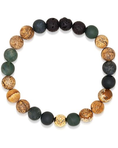 Nialaya Wristband With Jasper, Lava Stone, Matte Aquatic Agate And Gold - Metallic