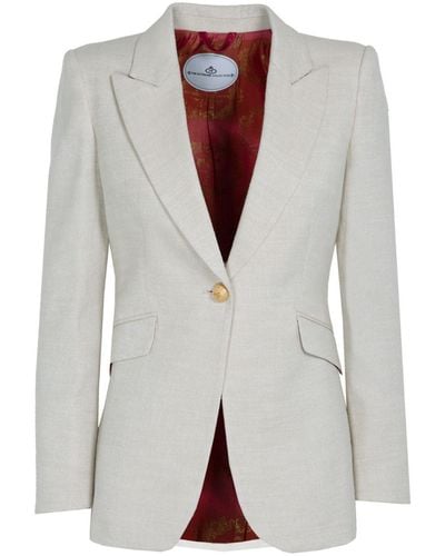 The Extreme Collection Single Breasted Ecru Linen Blazer With Pockets Paisley - Grey