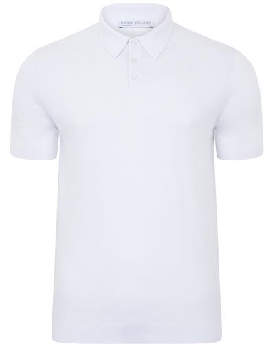Paul James Knitwear S Ultra Fine Cotton Earl Short Sleeve Polo Shirt - White