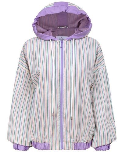 blonde gone rogue Bonfire Bomber Light Spring Jacket, Upcycled Cotton, In Colourful Stripe - Purple