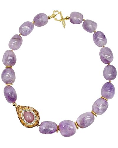 Farra Amethyst With Rhinestone Chunky Statement Necklace - Pink