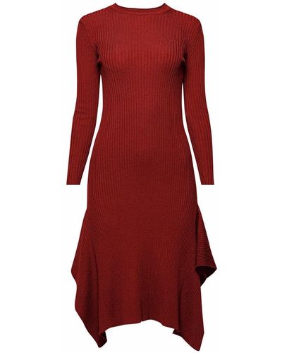 Rumour London Alexa Asymmetric Ribbed Wool Midi Dress In Burgundy - Red