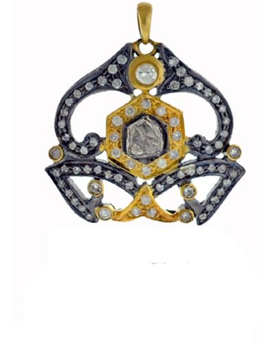 Artisan 925 Sterling Silver Pave Diamond Designer Pendant 14k Gold Jewelry - Blue