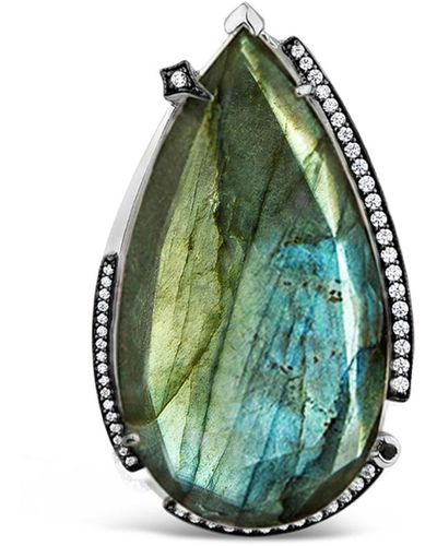 SALLY SKOUFIS Surrender Ring With Natural Black Diamond & Labradorite In Platinum - Green