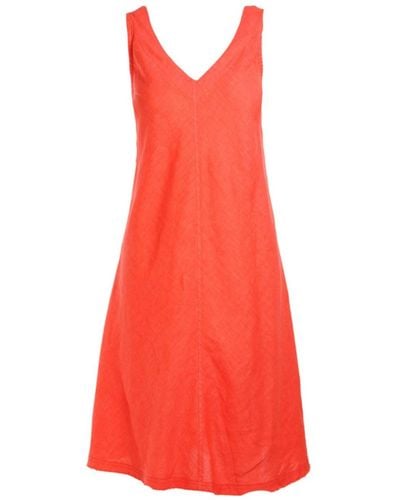 Haris Cotton "v" Neckline Fla Linen Dress - Red