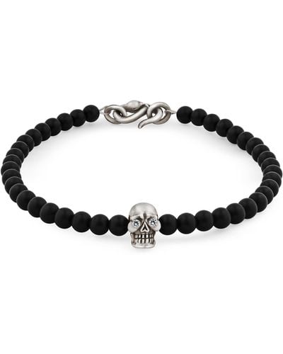 Snake Bones Skull Bracelet In Sterling Silver With Diamonds Black Onyx & Snake Clasp