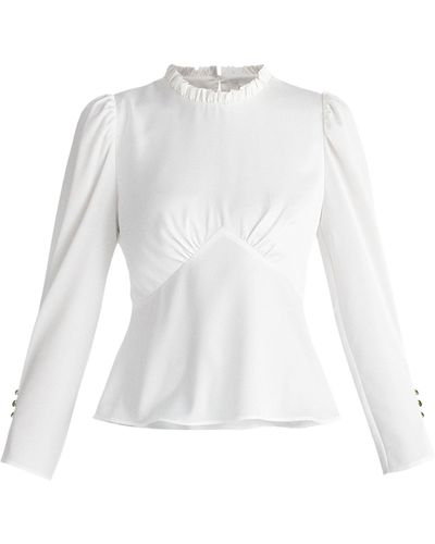 Paisie Pleated Collar Satin Blouse In - White