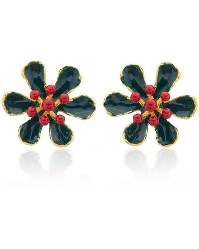 Milou Jewelry Dark Scarlet Flower Earrings - Green