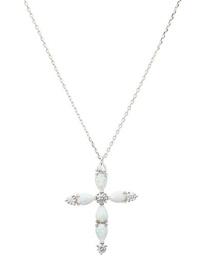 LÁTELITA London / Neutrals Opal And Sparkle Cross Pendant Necklace Silver - Metallic