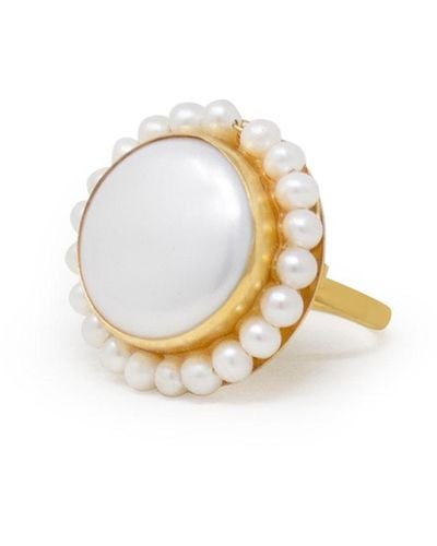 Vintouch Italy Bianca Gold Vermeil Pearl Stacking Ring - Metallic