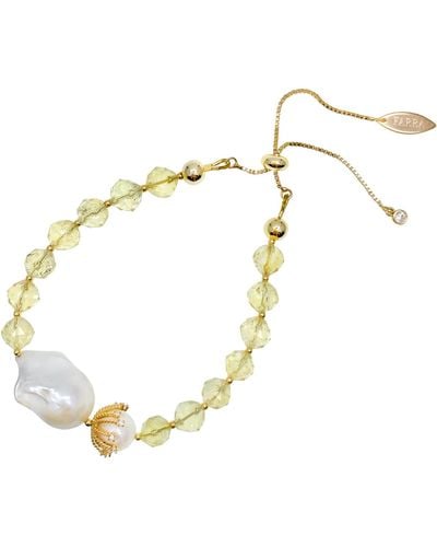 Farra Citrine With Baroque Pearls Adjustable Bracelet - Metallic