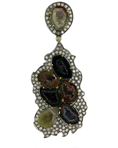 Artisan Pave Diamond Gemstone Pendant 18k Gold 925 Sterling Silver Jewellery - Black