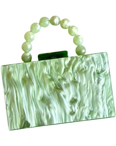 CLOSET REHAB Acrylic Party Box Purse In Celadon With Beaded Handle - Green