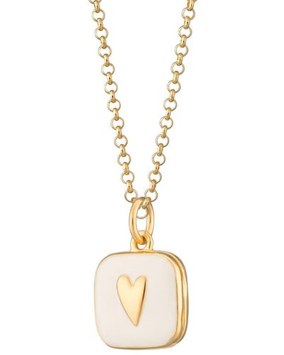 Lily Charmed Gold Plated White Heart Locket Necklace - Metallic