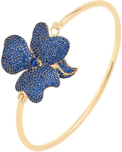 LÁTELITA London Flower Large Statement Cuff Bracelet Gold Sapphire Blue