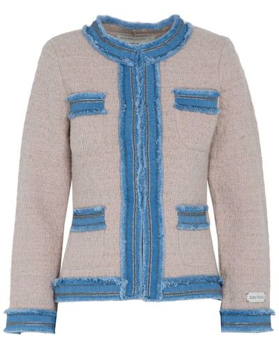 The Extreme Collection Merino Wool And Alpaca Pink Tweed Jacket With Denim Trim Detail Cia - Blue