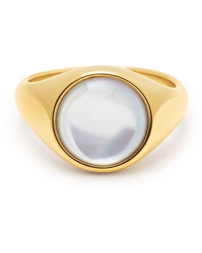 Nialaya Signet Ring With Large Pearl - Metallic