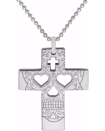CarterGore Small Sugar Skull Cross Pendant Necklace - Metallic