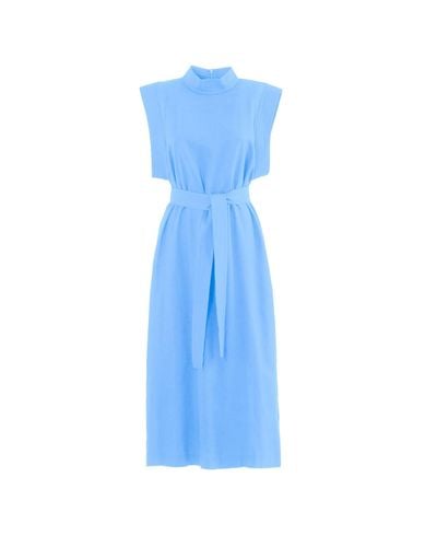 Julia Allert Stylish Straight Dress With Belt Light - Blue