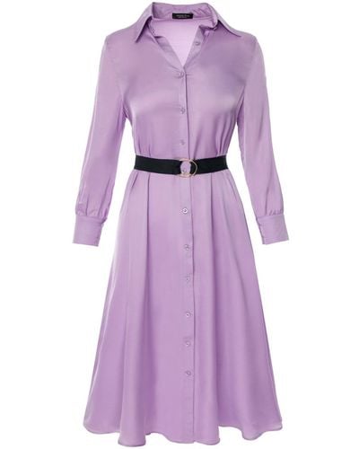 AVENUE No.29 Midi Shirt Dress With Leather Belt - Purple