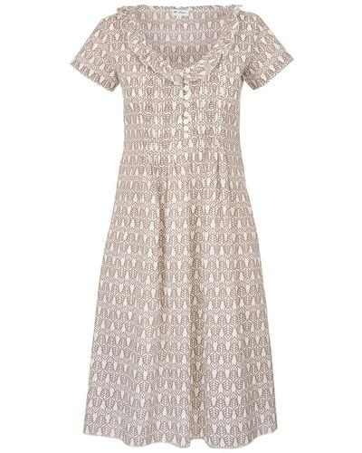 At Last Neutrals Karen Short Sleeve Day Dress In Fresh Taupe & - Natural