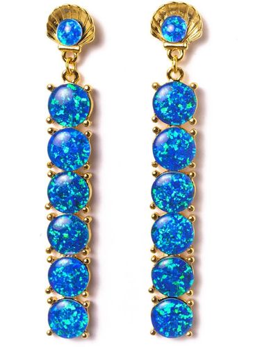 EUNOIA Jewels Allure Statement Shell Opal Drop Earrings - Blue